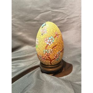 Vintage Cloisonne Decorative Egg w/ Wood Stand